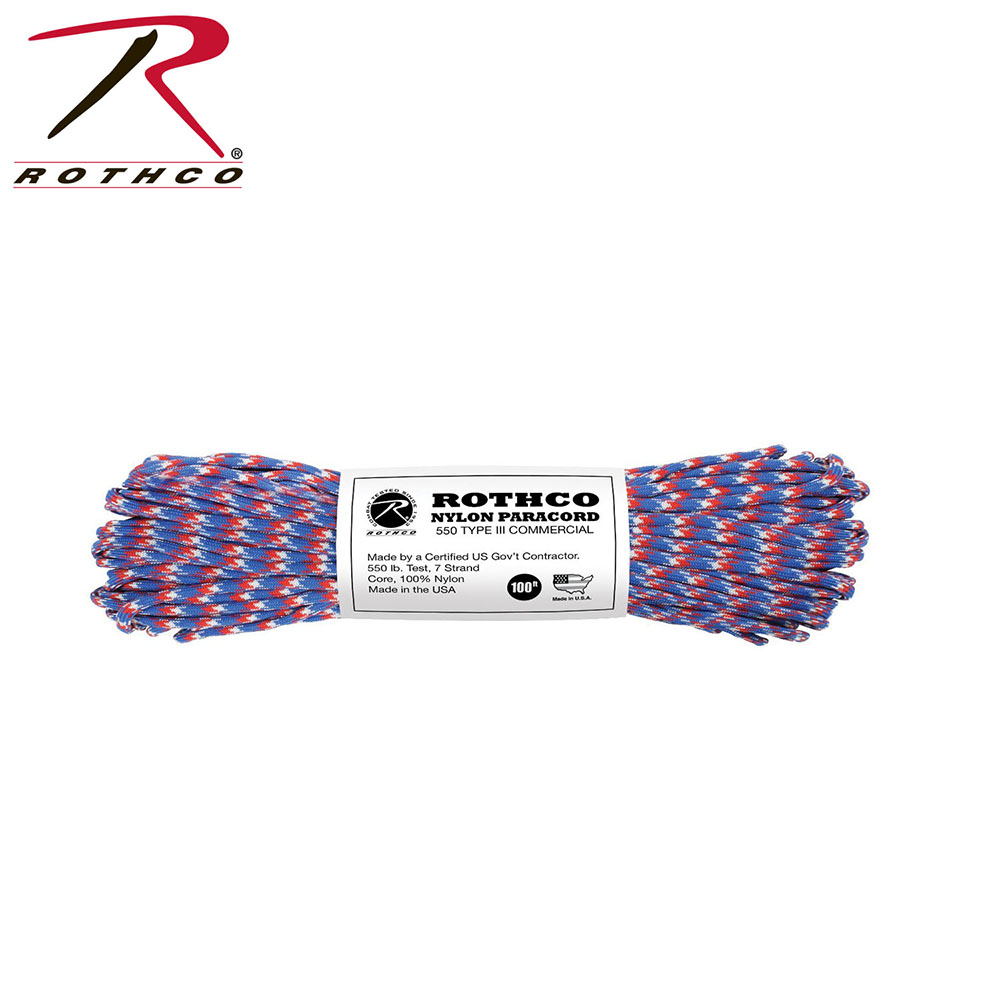 Rothco Nylon Paracord Type III 550 LB 100FT | Rd/Vit/Bl  i gruppen PARACORD hos Equipt AB (R-127)