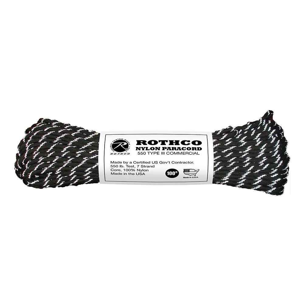 Rothco Nylon Paracord Type III 550 LB 100FT | Svart/Reflex